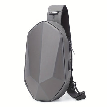 1pc Men's PU Leather Tech-Savvy Crossbody Sling Bag with Dual Charging Ports, Zipper Closure & Power Bank Functionality, Chest Bag with Detachable Strap & Storage Pocket for Daily Commute, Travel, Work - Compatible with Smartphones/Tablets/Laptops (-), Sl