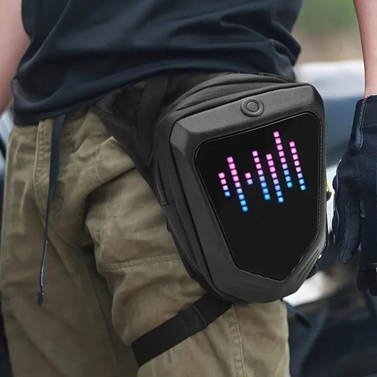 One Leg Bag Traveler Black Medium Size Sports Fashion Motorcycle Backpack with Glowing Eyes Crossbody Bag Shoulder Bag LED Large Screen DIY Advertising Hard Shell USB Charging Laptop Bag Daily Use Backpack Creative Casual Commuting Essential (Power Bank N