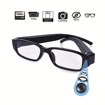 1080P HD Video Recording Glasses Camera with 32GB TF Card Included - Portable Digital Video Camera with USB Power, Continuous Recording & Motion Detection, Auto Focus & Stabilization, Compatible with PC/Laptop, Smart Glasses Design for Sports, Outdoor, Me