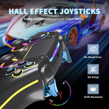 Wireless Controller Compatible with PS-5/Pro/PC/Mac/iOS/Android10/Steam Deck, Gamepad with 7 Colors RGB Lighting/Dual Vibration/Turbo/6 Axis Gyro Sensor/Programmable/Audio Jack/ Battery