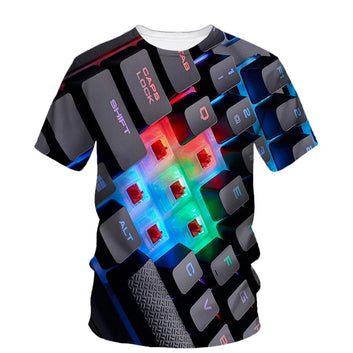 LED Computer Keyboard Graphic Short-Sleeve T-Shirt