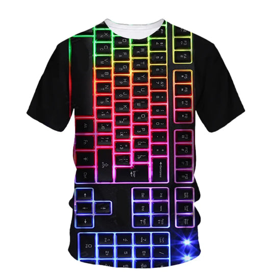 LED Computer Keyboard Graphic Short-Sleeve T-Shirt