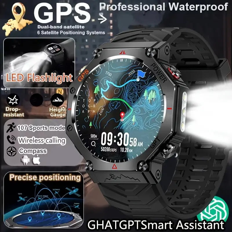 SENBONO Sport Smart Watch SENBONO Mens Sport Smart Watch  Outdoor GPS Trajectory Compass Altitude Air Pressure Wireless Call Message Reminder LED Flashlight 3ATM High Quality 100 Sport Mode Pedometer AI GPT