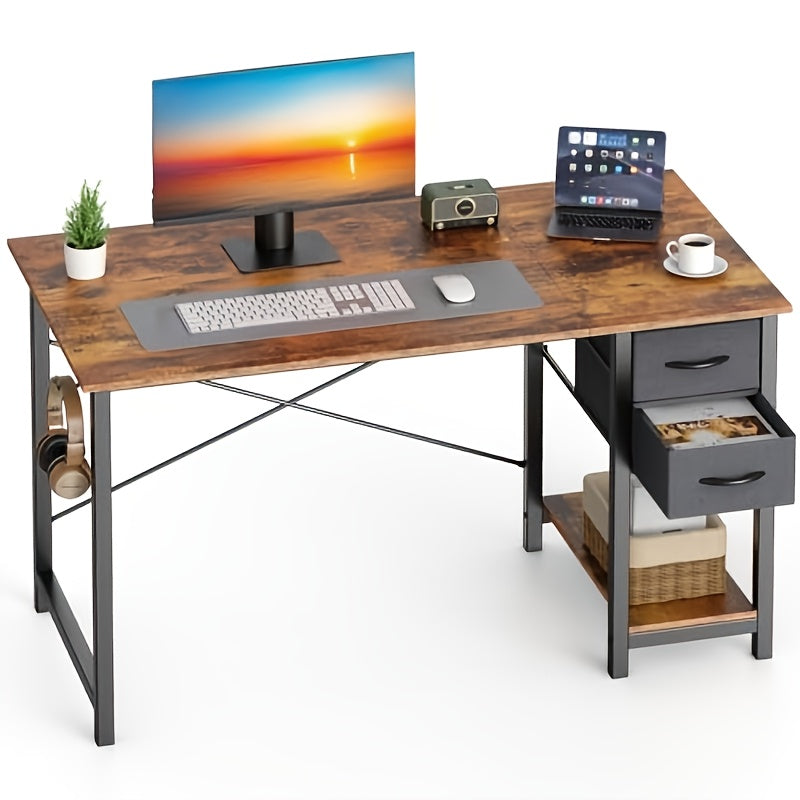47Inch Computer Gaming Desk with 2 Adjustable Fabric Storage Drawers Ideal for Work Writing And Study Computer Desk