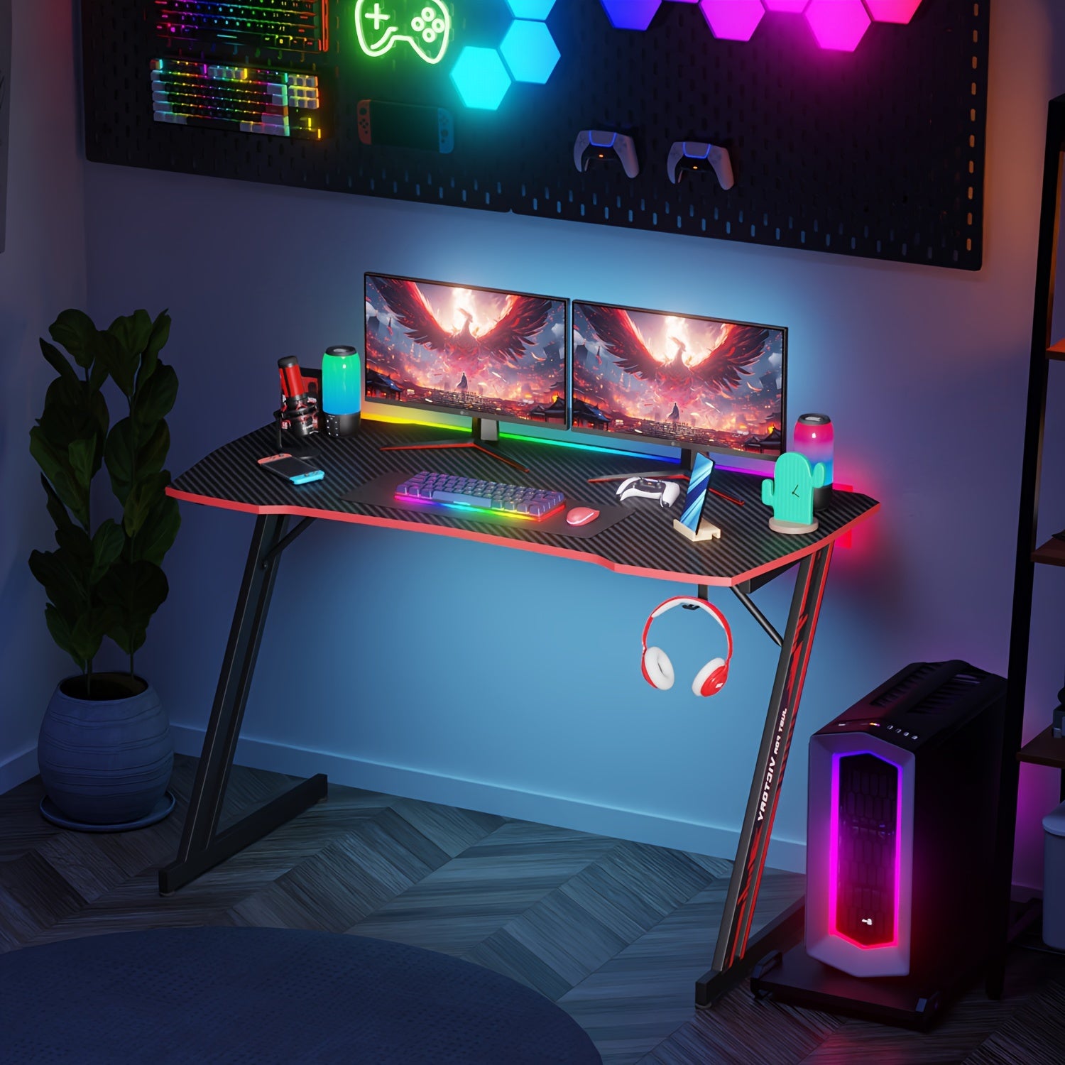 353947 Gaming Desk Modern ZShaped Computer Desk for Home Office Desk with Headphone Hook  Sturdy Workstation Table with Spacious Desktop