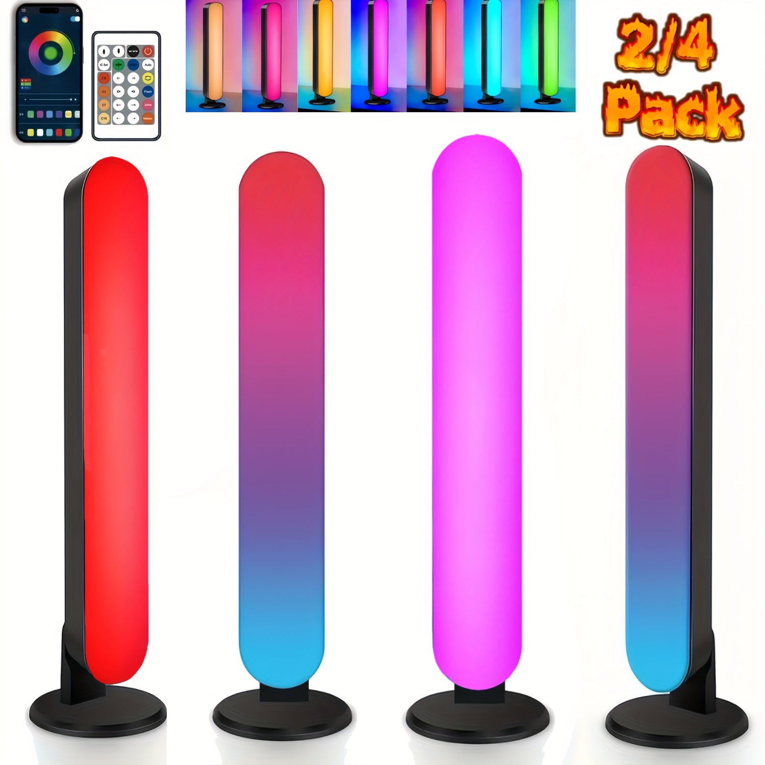 24 Pack RGB Light Bar RGB Gaming Lights LED Light Bar Remote Control USB 16 Million Colors Scene And Music Modes for Bedroom Game Room Gaming Setup Party Lights Stylish Illumination Highquality Materials Durable Build Adjustable
