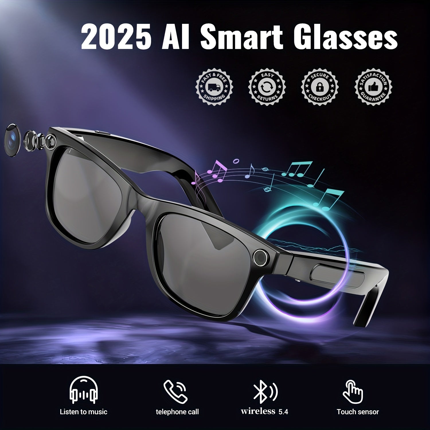 The Latest Model Of AI Intelligent Wireless Bluetooth Glasses In 2025 AI Provides Realtime Translation Support for Over 110 Languages It Supports Touch Control And AI Chat Videoaudio Recording And Wireless Calling These Stylish Glasses Are