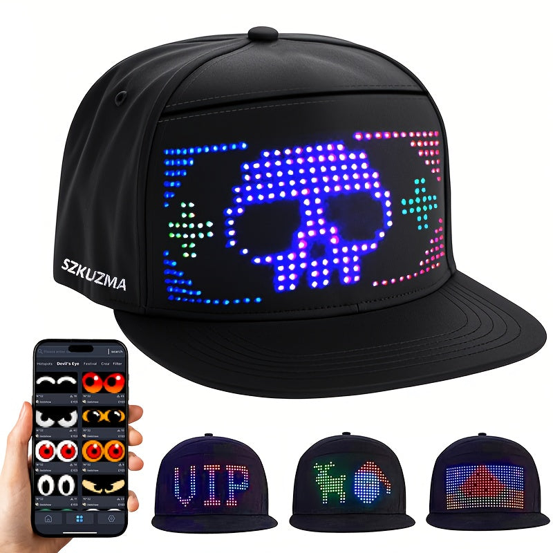 1 Programmable LED Display Hat DIY Text Scrolling Information APP Control Multiple Patterns And Animations Creative Hat Adjustable Size Suitable For Both Men And Women Suitable For Gatherings And Carnivals Halloween And Christmas Gifts
