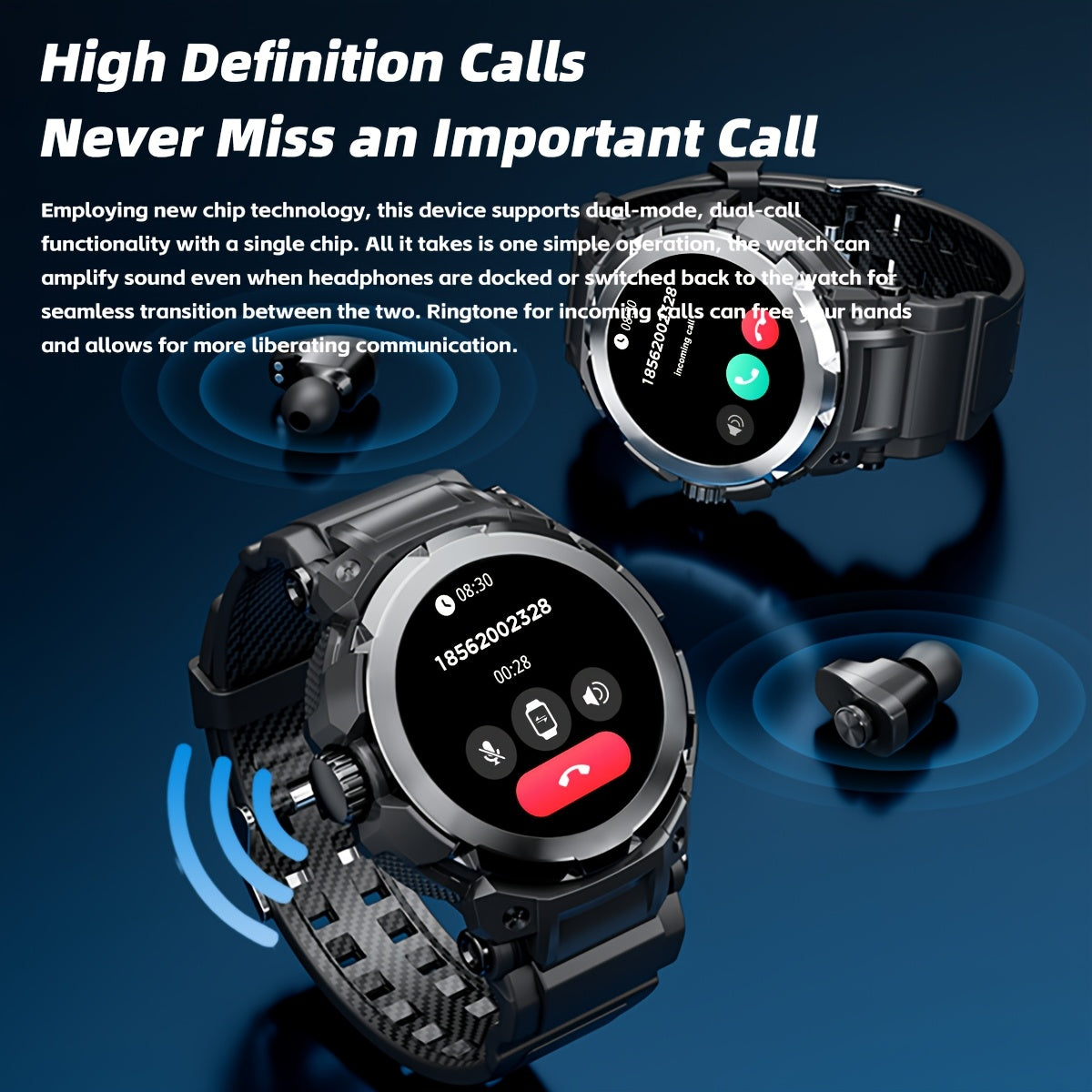 2in1 Smartwatch  Headphones 2in1 Mens Smartwatch  Sports Headphones Ultralong Standby for 30 Days High Quality Multiple Sports Modes NFC Unlocking Health Monitoring Message Notifications Sleep Tracking Compatible with IOS And Android